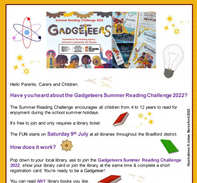 Gadgeteers Summer Reading Challenge 2022 _ Flyer for ParentsCarersSchool Webpages _ June  2022